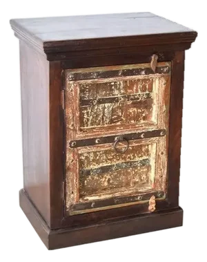 1980s Distressed Antique Door Repurposed Rustic Solid Wood Nightstand Cabinet