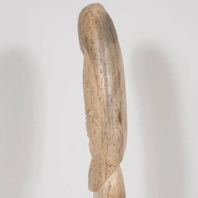 Tan Midcentury Carved Inuit TOTEM in Birch with Circular Mother-of-Pearl Inlay For Sale - Image 8 of 11