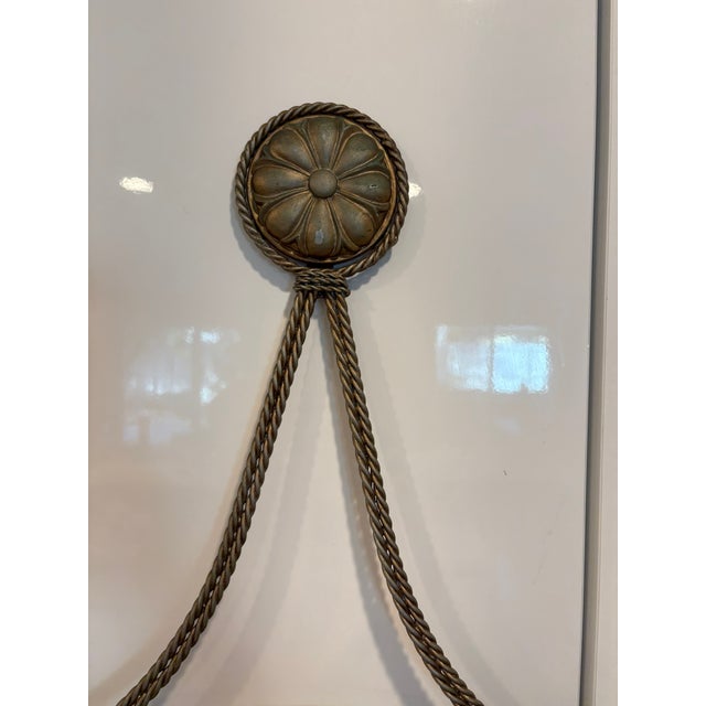 Vintage Hollywood Regency Etched Round Rope Hung Wall Mirror This striking vintage round wall mirror features an etched...