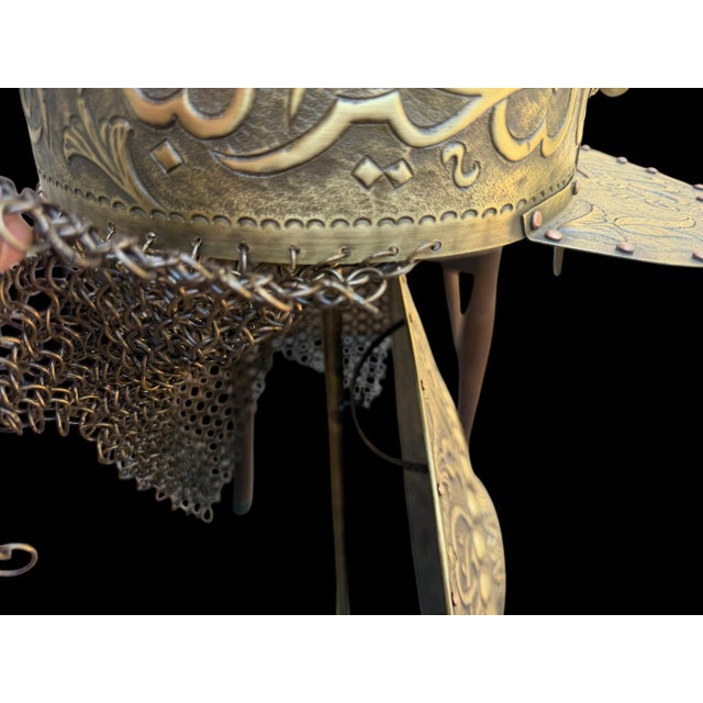 Metal Large Engraved Calligraphy Helmet Shield Set For Sale - Image 7 of 15