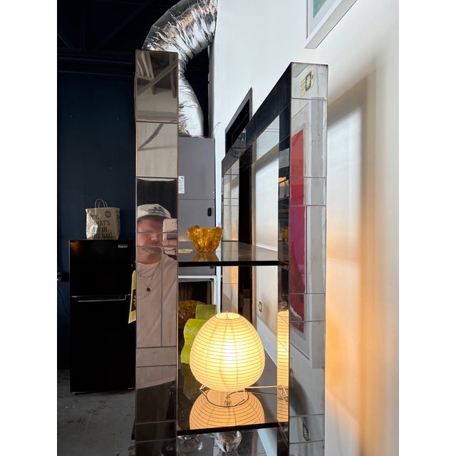 Metal 1970s Paul Evans Style Patchwork Chrome and Glass Etagere for Directional Furniture, Attributed For Sale - Image 7 of 12