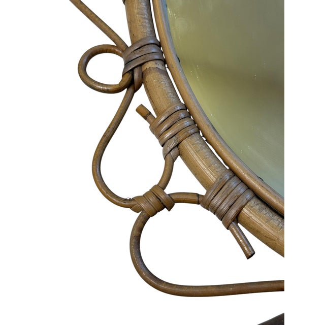 Vintage French Oval Rattan Mirror, 1950s For Sale - Image 4 of 11