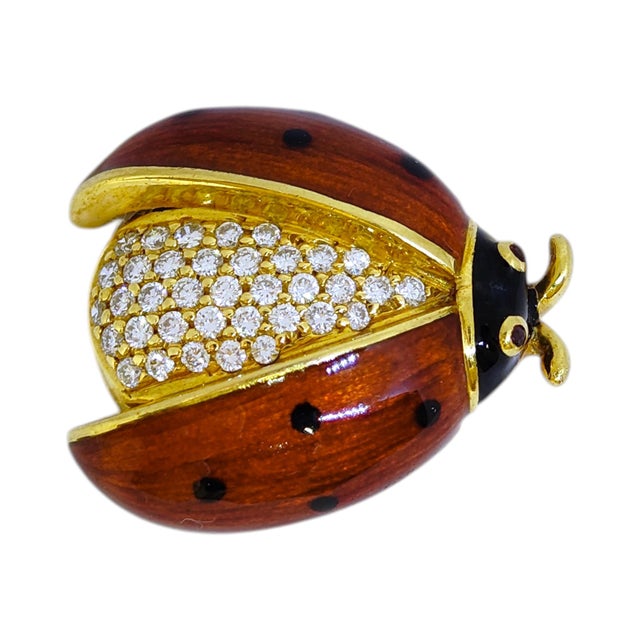 Vintage 18k Gold Enamel and Diamond Ladybug Brooch For Sale In Las Vegas - Image 6 of 10