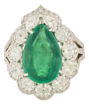 Chic 5.03ct Emerald and 1.99ct Diamond Pear Cocktail Ring in 18k White Gold Size 5