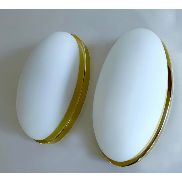 Pair of Vintage Limburg wall Lights featuring cabochon glass shades with brass frame Dimensions: Height 25 cm / 9.84 in...