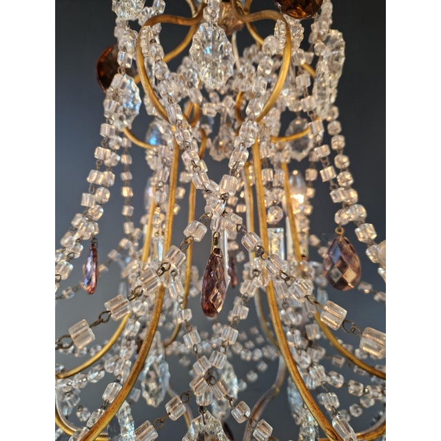 Metal Vintage Venetian Style Crystal Chandelier With Purple and Amber Crystals For Sale - Image 7 of 8