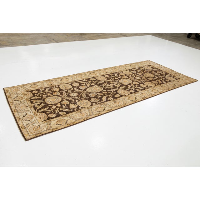 Modern Peshawar Handmade Brown Floral Wool Runner For Sale - Image 4 of 12