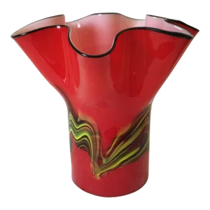 Mid Century Hand Blown Cased Fazzoletto Style Italian Art Glass Vase