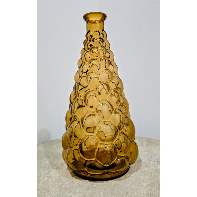 Mid-Century Modern Mid 20th Century Mid‑Century Empoli Italian Amber Bubble Glass Genie Bottle / Decanter For Sale - Image 3 of 6
