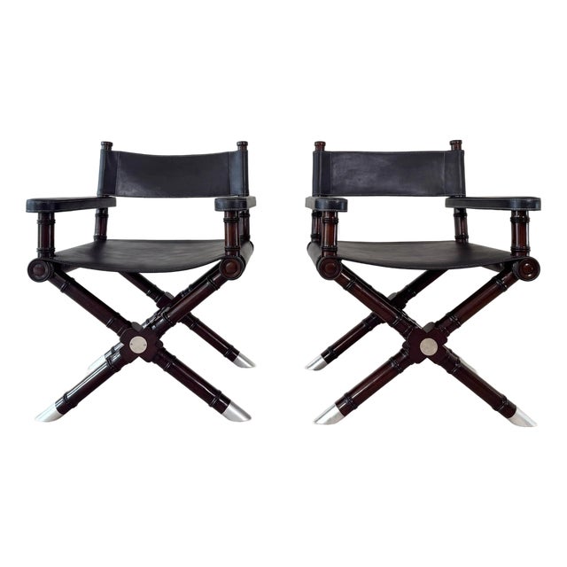 (2) Ralph Lauren Director’s Chairs in Estate Black Leather For Sale