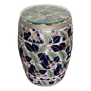 Vintage Porcelain Gilded Botanical Chinese Garden Stool For Sale