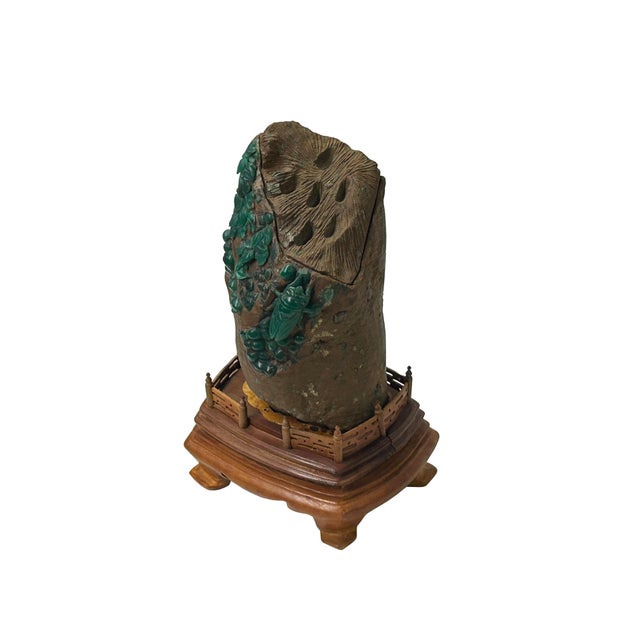 Vintage Naturalistic Scholars Rock Sculpture Dark Green Stone Cicada Accent For Sale - Image 12 of 15