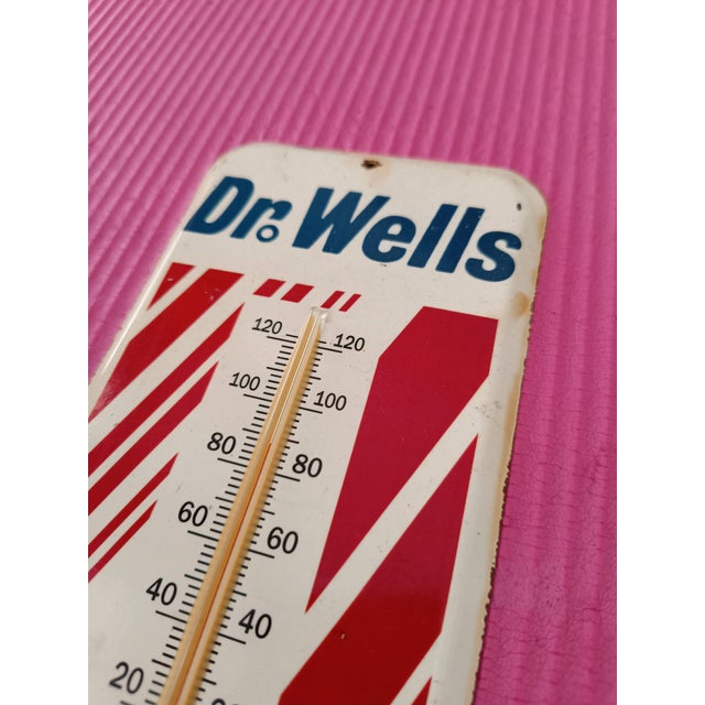 Mid-Century Modern Premium Vintage-Style "Dr. Wells - The Cooler Doctor" Hand-Painted Steel Thermometer Sign For Sale - Image 3 of 13