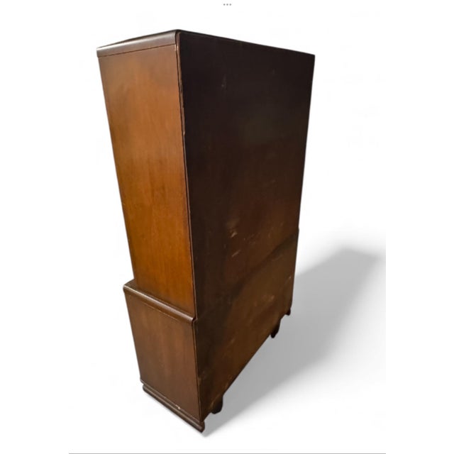 Mid-Century Modern Mid 20th Century Modern Walnut China Cabinet With Sliding Glass Doors and Brass Hardware. For Sale - Image 3 of 7