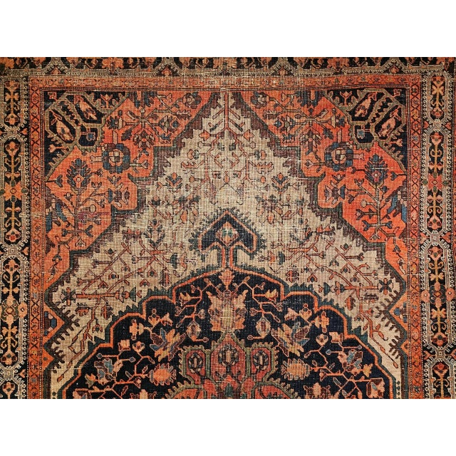 Antique Farahan Sarouk Rug, Handwoven Floral Pattern, Ivory & Brick Red, 5’ X 7’ For Sale - Image 11 of 12