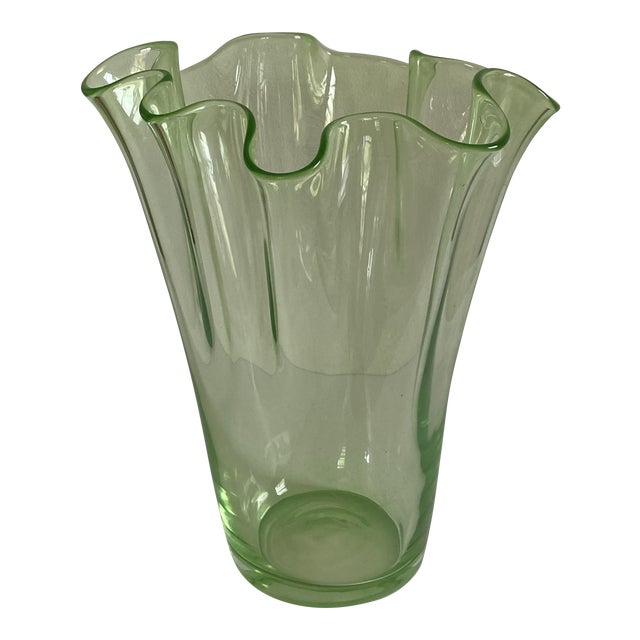 MidCentury Italian Fazzoletto Green Murano Glass Vase Chairish