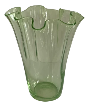 Mid-Century Italian Fazzoletto Green Murano Glass Vase