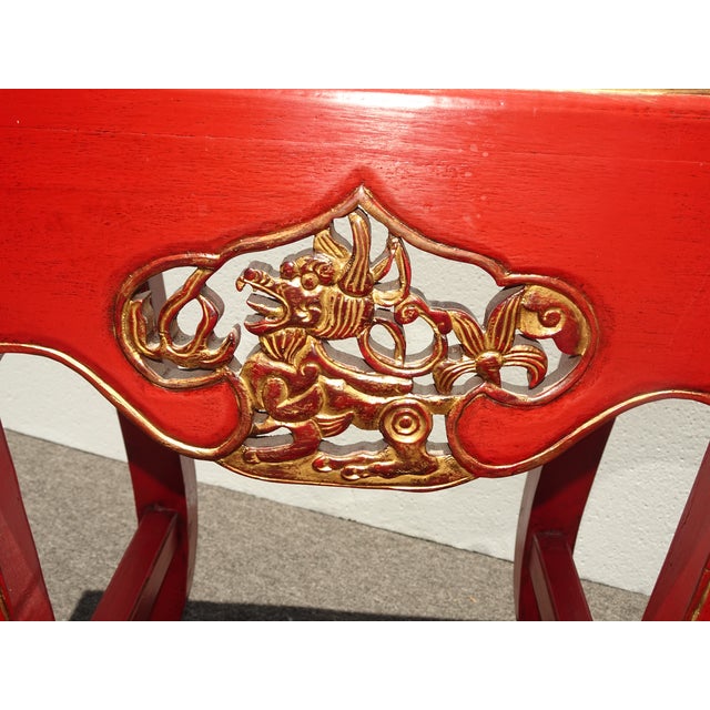 Vintage Chinese Asian Red & Black Lacquer W Gold Trim Side Table, Altar Table For Sale - Image 14 of 16