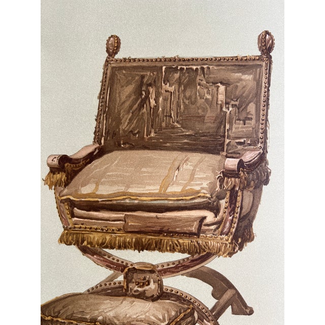 English Antique Victorian Chromolithograph of a Renaissance Revival Curule Chair, C. 1870 For Sale - Image 3 of 4