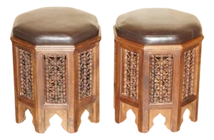 Victorian Aesthetic Movement Carved Ottomans, 19th Century, Set of 2