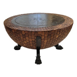 Late 20th Century Kreiss “Nairobi” Coconut Shell & Bronze Drum Cocktail Table For Sale