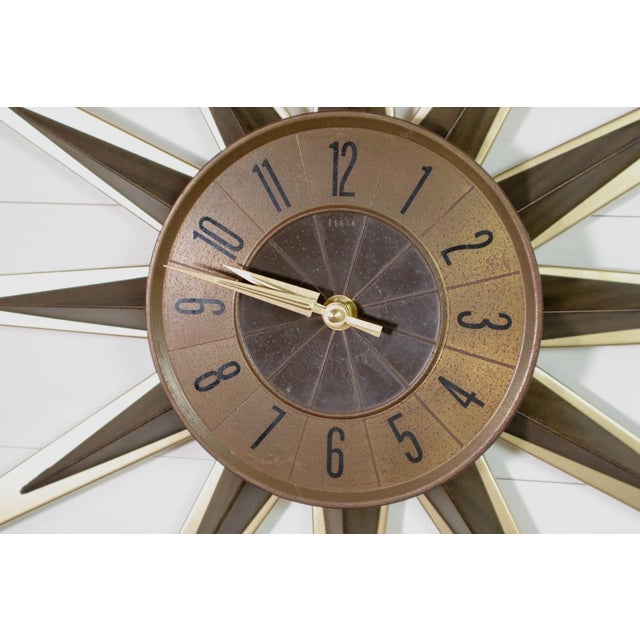Metal Vintage Mid Century Elgin Starbust Wall Clock 50's 60's Modern Retro Gold Black For Sale - Image 7 of 10