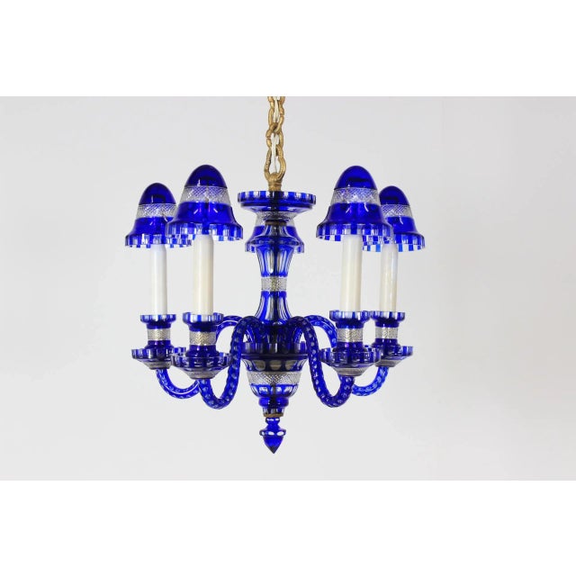 Glass Czechoslovakian Blue Glass Chandelier, 1940s For Sale - Image 7 of 12