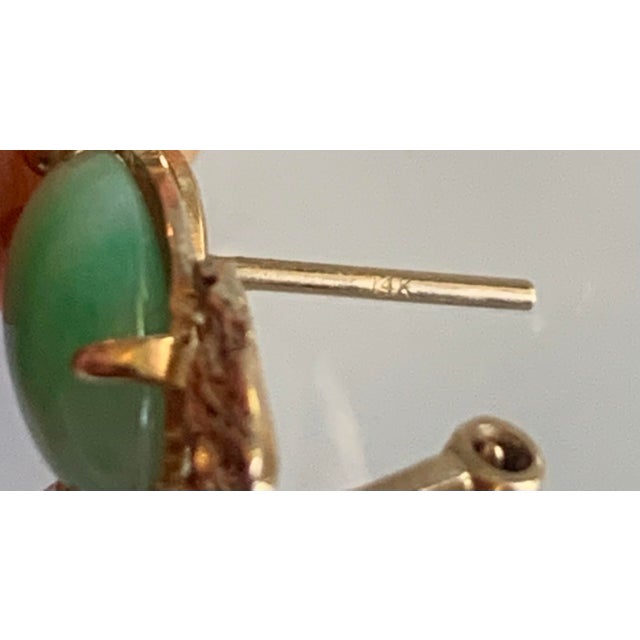 Metal Vintage 14k Gold Jade Cabochon Earrings, A Pair For Sale - Image 7 of 9