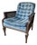Mid-Century Modern Cane-Sided Tufted Armchair in Slate Blue Textured Chenille For Sale