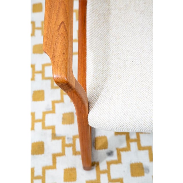 Mid Century Danish Modern Armchairs Dining Chairs Teak Wood White Wool Captain For Sale In Sacramento - Image 6 of 12