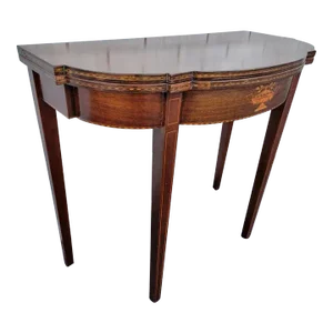 1920 English Sheraton Mahogany Inlaid Console Game Table Fliptop by Charak G Fox