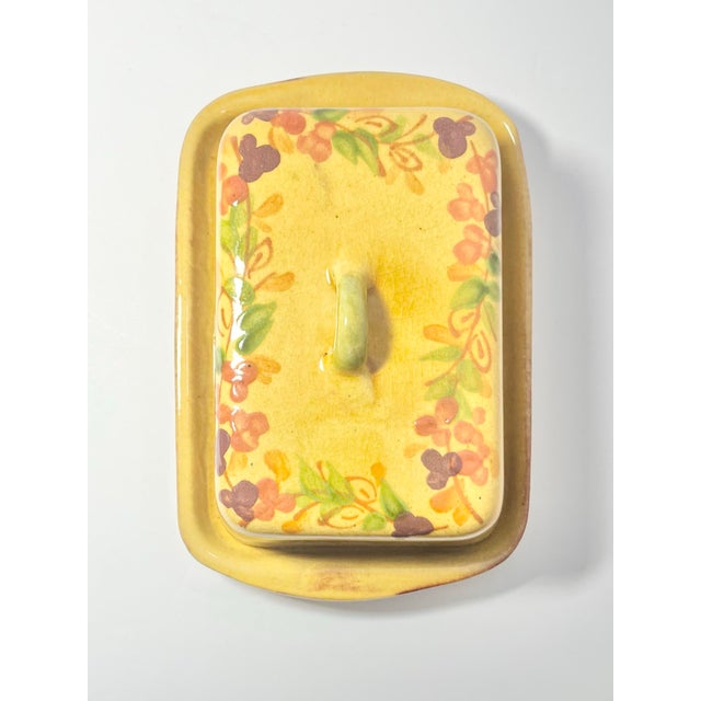 Terre E Provence Yellow & Green Earthenware Rectangle Butter Dish For Sale - Image 4 of 7