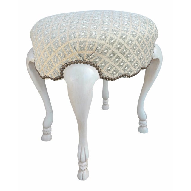 Italian 18th C Style Hoof Foot Pouf Footstool Ottoman W Cut Velvet For Sale - Image 3 of 6