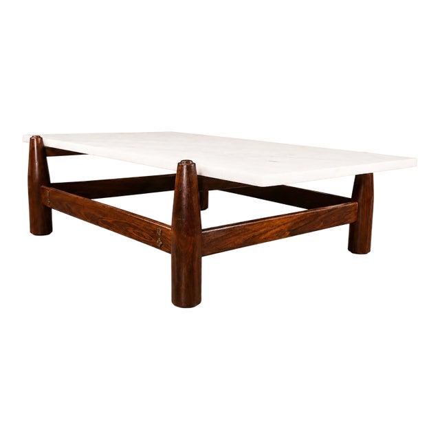 Architectural Brazilian Modern Coffee Table in Rosewood and Marble, Cimo, 1950s For Sale