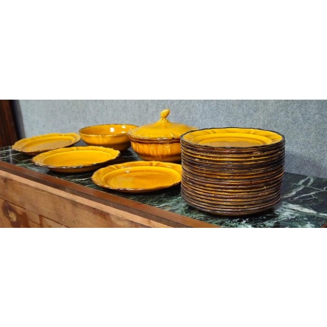 Stunning Vintage Yellow Ceramic Dinnerware Set – Haute Provence Faience Magnificent antique mustard yellow glazed ceramic...