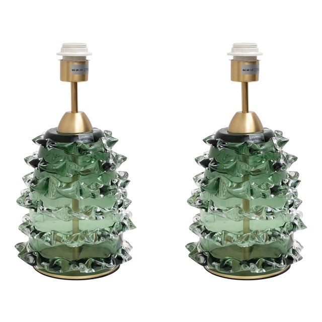 Green Rostrato Murano Glass Table Lamps, 2000, Set of 2 For Sale