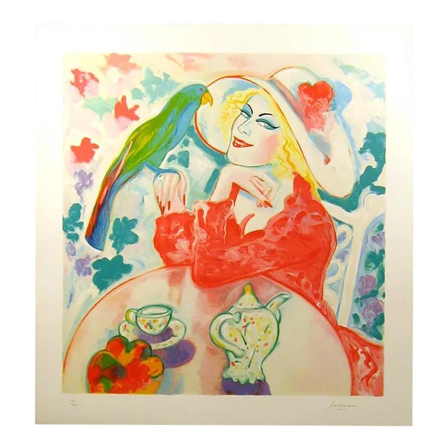 Earl Linderman "La Femme With Parrot" Signed Serigraph Artwork For Sale