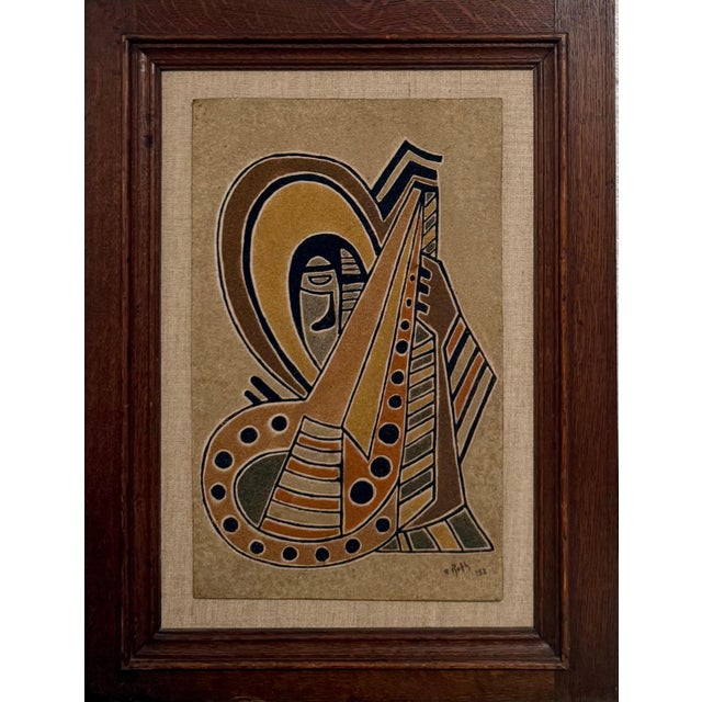 1950s Alfred Reth, 1952 Hungarian Cubism Wall Hanging Relief Sculpture Sand Painting Cubist A. Reth, 1952 For Sale - Image 5 of 16