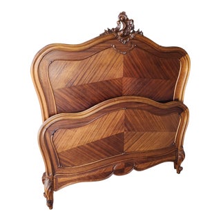 Antique French Regency Solid Walnut Full Size Bedframe For Sale