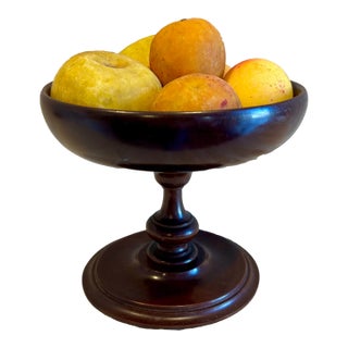 Late 19th Century Collection of Marble Fruit in a Victorian Treenware Compote- 7 Pieces For Sale