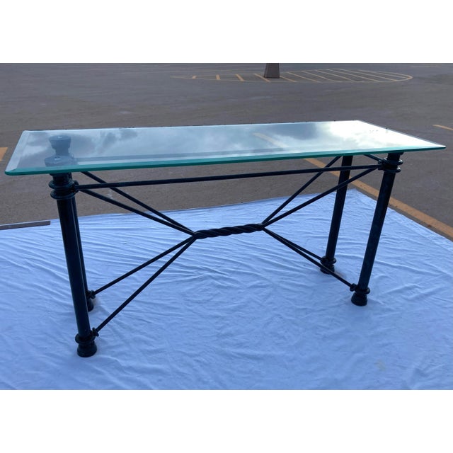 Metal Mid-Century Modern Rectangular Wrought Iron & Glass Console Sofa Table For Sale - Image 7 of 13