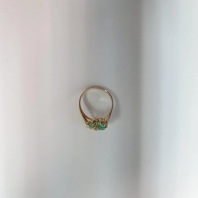 Marquise Emerald & Diamond Floral Style Ring .40cttw 14k Yellow Gold, Size 7.5 For Sale - Image 4 of 5