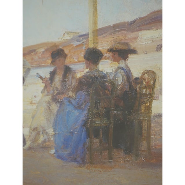 Wood Framed French Print Figures on a Veranda by Beach For Sale - Image 7 of 11