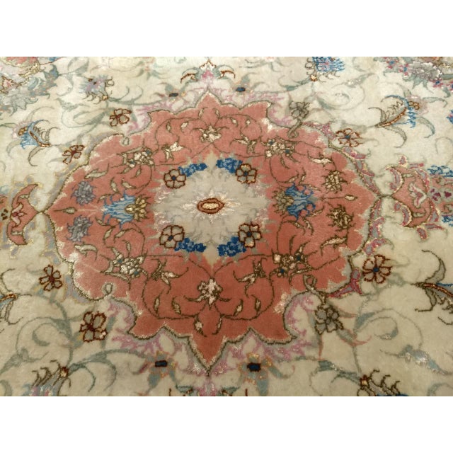 Persian Vintage Oval Shaped Persian Tabriz Rug, Hand-Knotted Wool & Silk, Floral Pattern, Ivory & Pale Pink, 3x5 For Sale - Image 3 of 8