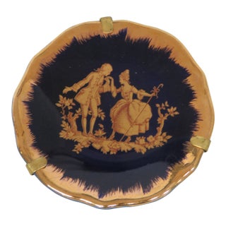Limoges France Miniature Porcelain Plate Cobalt Blue Couple Courting Cameo 4732b For Sale