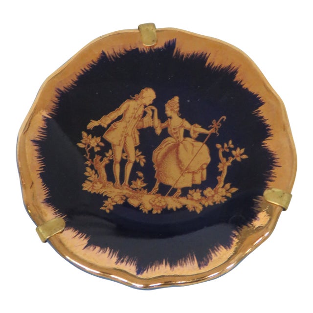 Limoges France Miniature Porcelain Plate Cobalt Blue Couple Courting Cameo 4732b For Sale