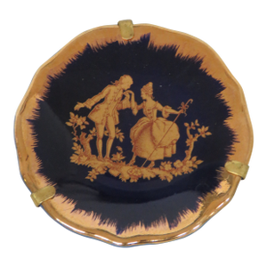 Limoges France Miniature Porcelain Plate Cobalt Blue Couple Courting Cameo 4732b