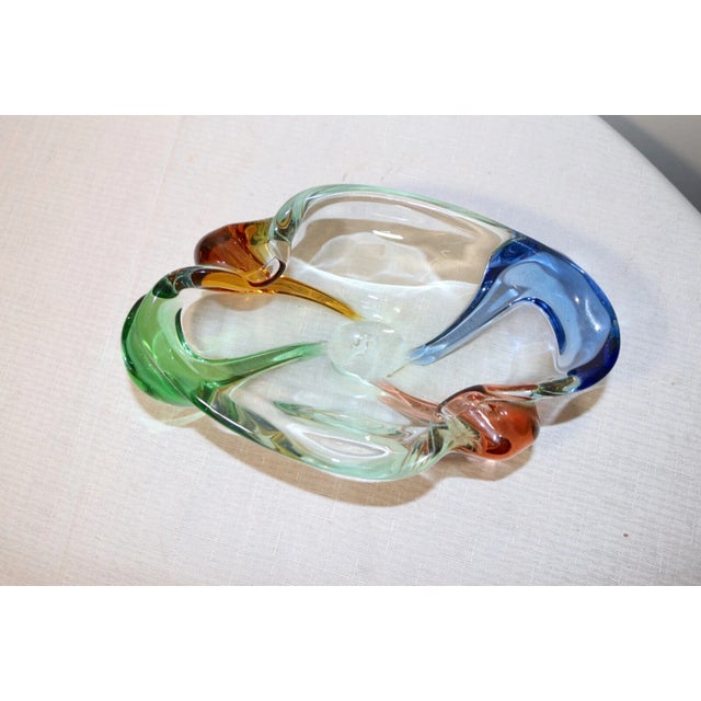 Glass Large Vintage Hand Blown Murano Art Glass Cigarette Cigar Ashtray Italy Rainbow For Sale - Image 7 of 12