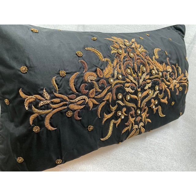 Asian Zardozi Embroidered Satin Accent Pillow Cover For Sale - Image 3 of 7