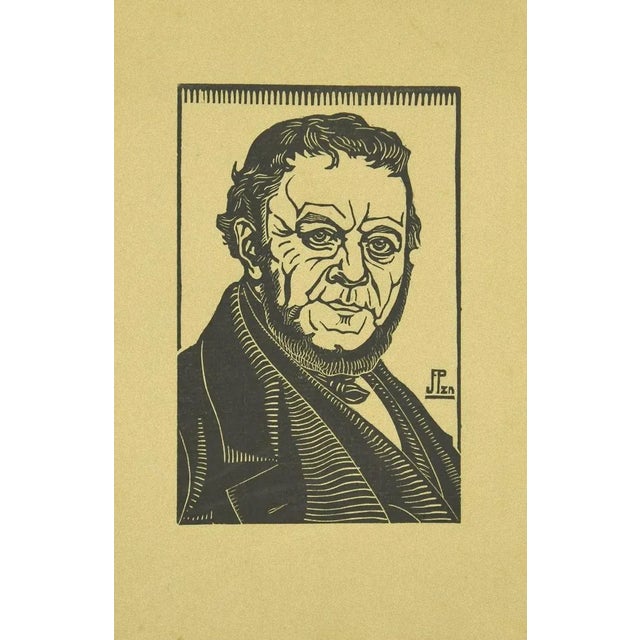 Portrait of Elegant Man is an original modern artwork realized in the first half of the XX Century. Original woodcut on...